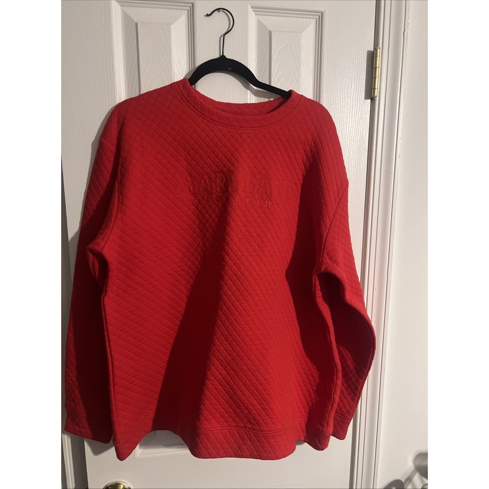 Maryland Terrapins Champion Quilted Fleece Crewneck Sweatshirt Men's Size L Red